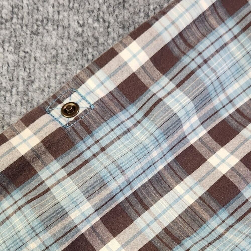 American Rag plaid blue and brown button up with pearl snaps Size M - Picture 4 of 4